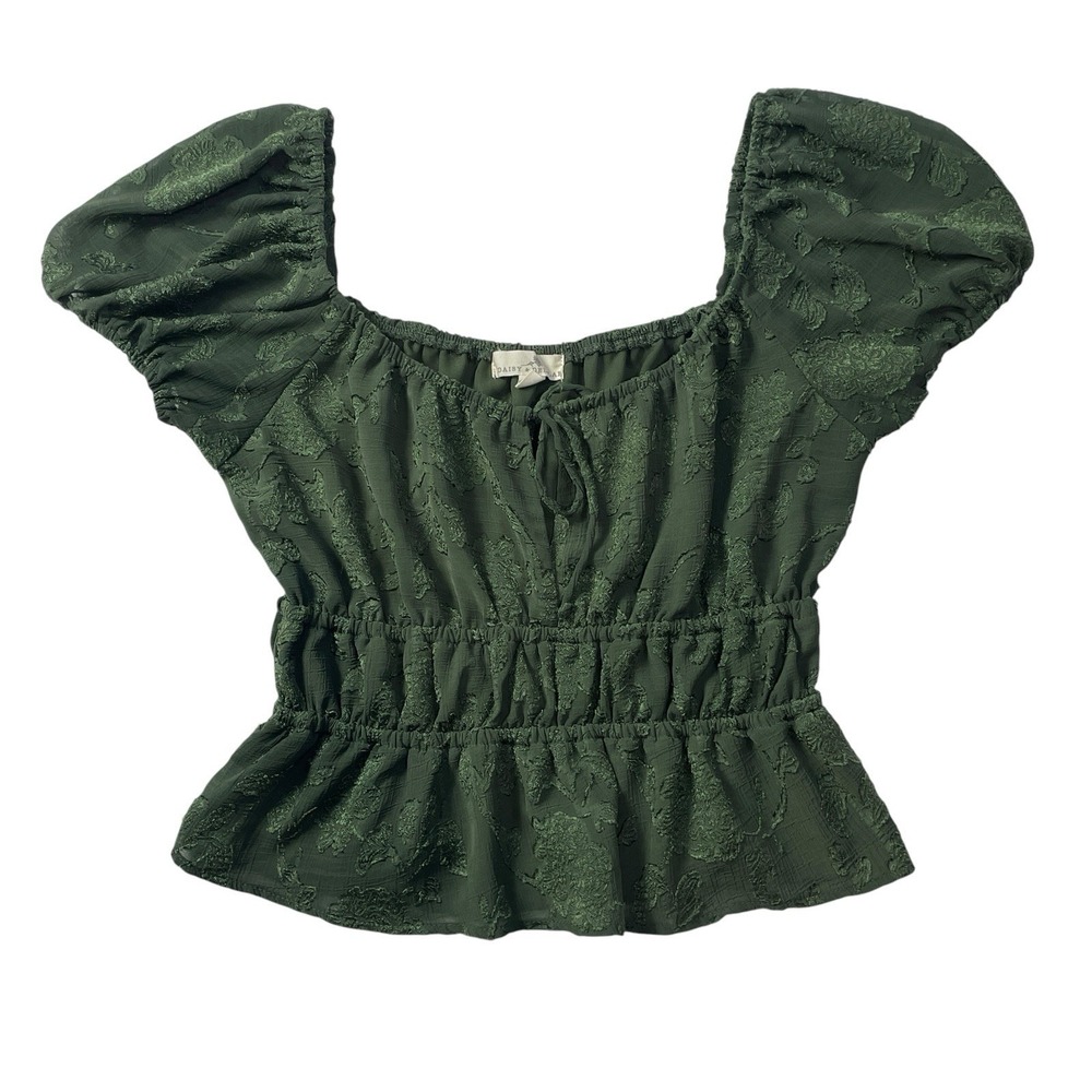 Daisy & Delilah Green Puff Sleeve Peplum Crop Top Cottagecore S